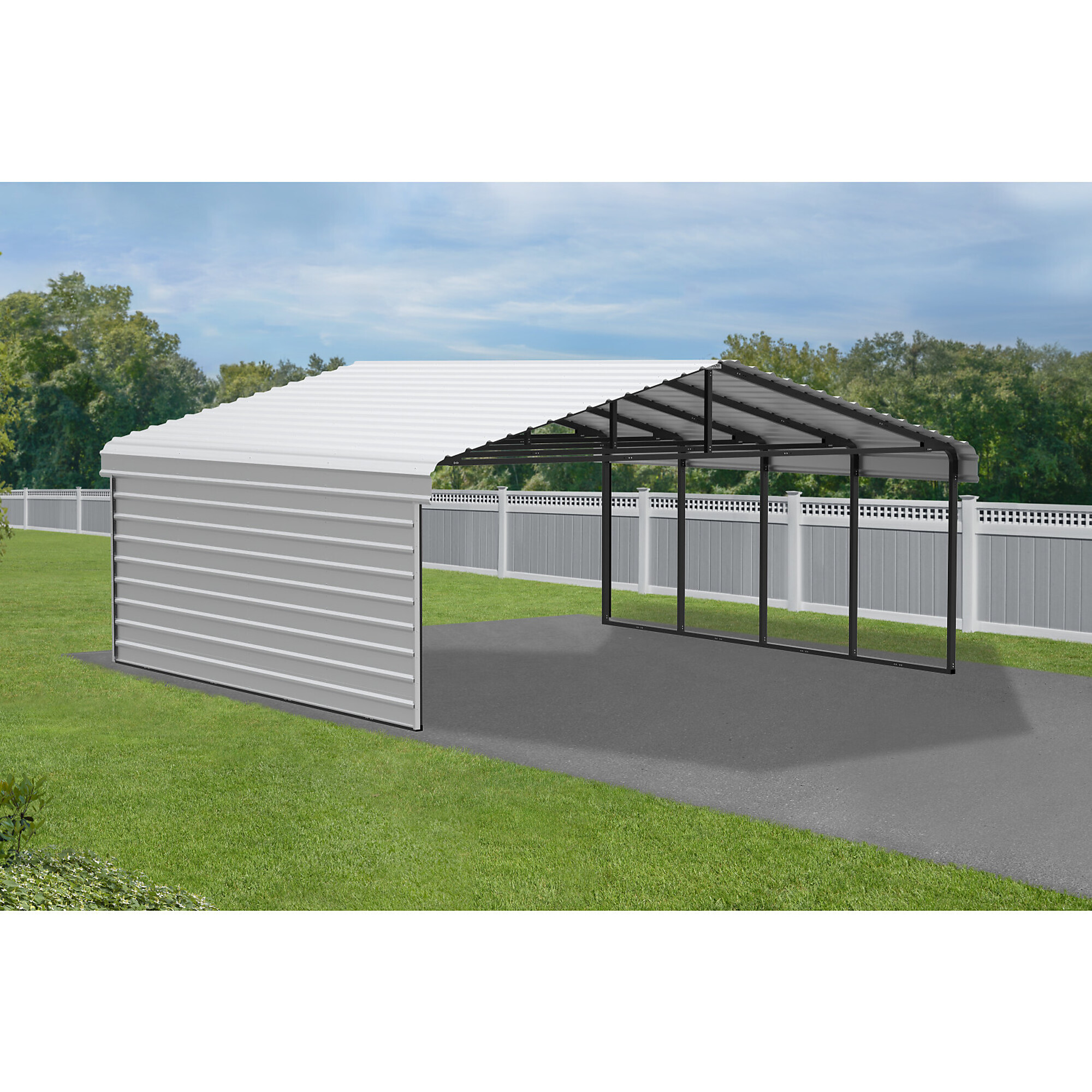 Arrow, Steel Carport w/ 1 Side Wall Kit 20x20x7 Width 243 in, Height 118 in, Cover Material Steel, Model# CPH202007ECL1
